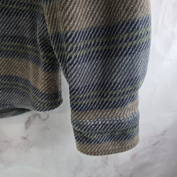 Vissla Shirt Mens Medium Brown Gray Fleece Stripe Button Up Long Sleeve Shacket - Picture 6 of 13